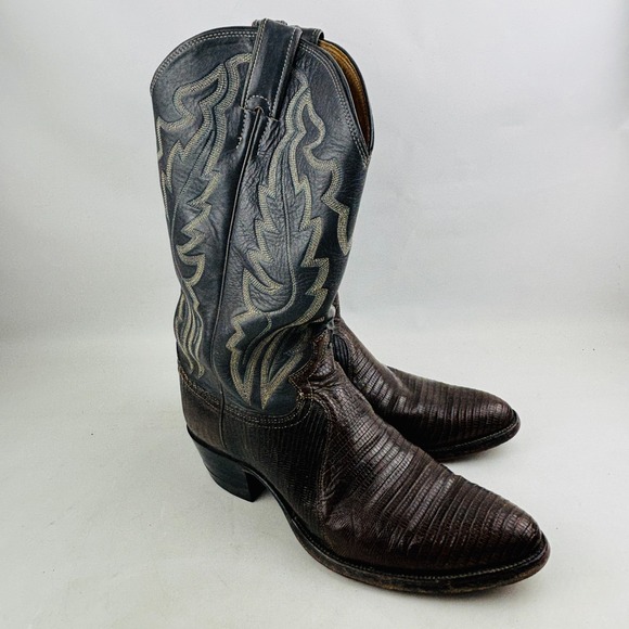 Justin 8327 Exotic‎ Lizard Skin Western Boot Mens 9.5 D Two Tone Gray Cowboy